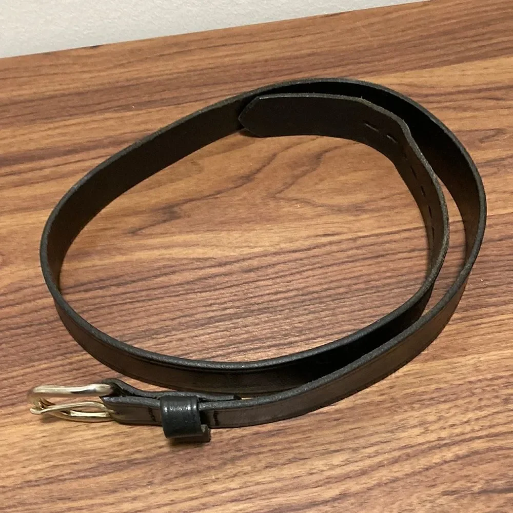 Genuine Black Leather Mens Belt with Brass Buckle. Size 38. Made in USA.